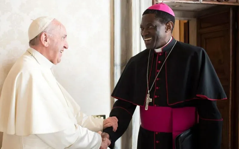 Archbishop Protase Rugambwa with Pope Francis in Rome. Credit: Vatican Media