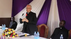 Archbishop Hubertus van Megen speaking during the presentation of the Bishop-elect Henry Juma Odonya to the Clergy of Kitale Diocese. Credit: Kitale Diocese