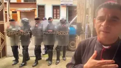 Bishop José Álvarez Lagos surrounded by police officers on Aug. 4, 2022. | Credit: Diocese Media TV Merced/Diocese of Matagalpa