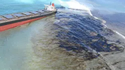 Oil leaking from a Japanese bulk carrier MV Wakashio, that ran aground off the southeast coast of Mauritius on July 25.