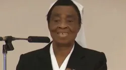 Sr. Teresa Okure, a member of the Society of the Holy Child Jesus (SHCJ), speaks on the theme of the Golden Jubilee of SECAM in the light of the joyful celebrations of 50 years of existence, Uganda, 2019. Credit: Courtesy Photo