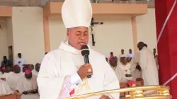Peter Ebere Cardinal Okpaleke speaking on the occasion of the thanksgiving Mass at St. Joseph Cathedral of Ekwulobia Diocese. Credit: Nigeria Catholic Network.