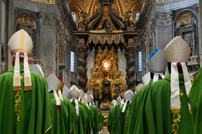 Bishops process into St. Peter's Basilica for the closing Mass of the first assembly of the Synod on Synodality on Oct. 29, 2023. | Vatican Media