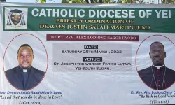 A poster announcing the March 25 Priestly ordination of Deacon Justin Salah Martin Juma in South Sudan's Yei Diocese. Credit: Yei Diocese