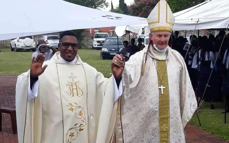 Bishop Peter John Holiday with the newly ordained priest, Fr. Thabang Shilane during the ordination Mass on Saturday, December 5. / Facebook Page Kroonstad Diocese