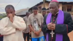Bishop Aloysius Fondong Abangalo prays for the victims of the November 6 attack in Egbekaw. Credit: Mamfe Diocese