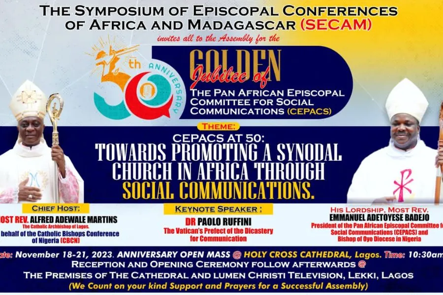 A poster announcing the Golden Jubilee celebrations of the Pan African Episcopal Committee for Social Communications (CEPACS). Credit Lagos Archdiocese
