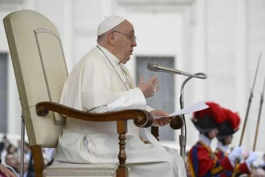 Pope Francis addresses pilgrims in St. Peter’s Square for his Wednesday general audience on Nov. 15, 2023. Credit: Vatican Media