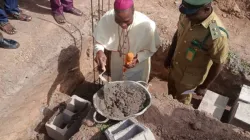 Bishop Stephen Mamza of Yola Diocese in Nigeria laying the foundation for a Chapel for Prison Inmates at the Yolde Pate Correctional Center. Credit: Yola Diocese