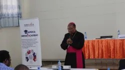 Archbishop Anthony Muheria addressing Communication Coordinators, Radio Directors, and Managers on the first day of the Annual General Meeting (AGM) and Climate change adaptation training at  JJ McCarthy Centre in Nairobi. Credit: ACI Africa