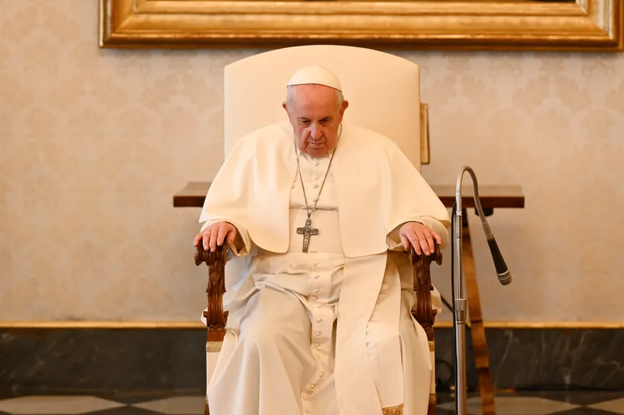Pope Francis at his general audience in the library of the Apostolic Palace March 31, 2021. / Vatican Media.