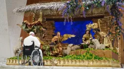 Pope Francis spent time in silent prayer in front of a nativity scene handmade by artisan craftsmen in Guatemala on Dec. 3, 2022. | Photo courtesy of the Embassy of Guatemala to the Holy See