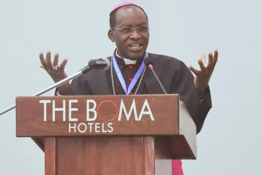 Archbishop Martin Musonde Kivuva, delivering the keynote address at the convention of stakeholders of the Catholic Care for Children International (CCCI) in the region of the Association of Member Episcopal Conferences of Eastern Africa (AMECEA) in Nairobi on 16 May 2023. Credit: Sr. Jecinter Okoth, FSSA/AMECEA