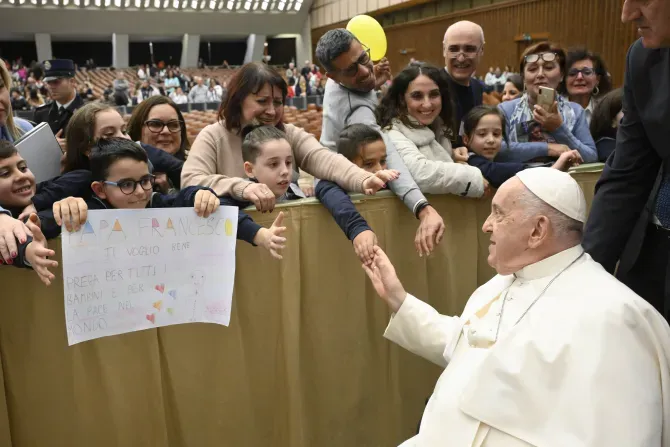 Pope Francis greets members of the public attending his weekly general audience in Paul VI Hall in Vatican City on Nov. 29, 2023. | Credit: Vatican Media