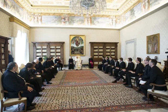 Pope Francis with French Priests studying in Rome during a meeting at the Vatican on 7 June 2021. Credit: Vatican Media/CNA