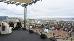 Pope Francis address indigenous young people and elders in Iqaluit, Canada, on July 29, 2022, on the final day of his weeklong trip to Canada. Vatican Media