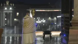 Pope Francis gives an extraordinary Urbi et Orbi blessing from the loggia of St. Peter's Basilica March 27, 2020. | Vatican Media.
