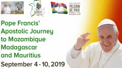 A poster of Pope Francis' Apostolic Journey to Mozambique, Madagascar and Mauritius from  September 4-10, 2019.
