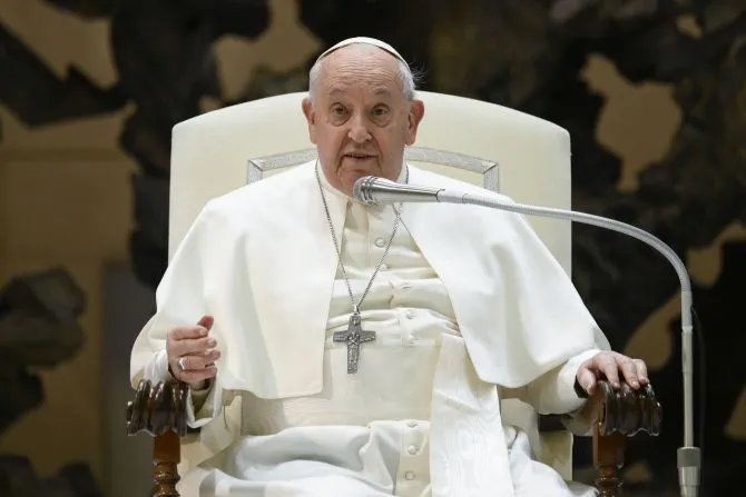 Pope Francis addresses the faithful at his Wednesday general audience on Feb. 28, 2024. | Credit: Vatican Media