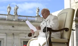 Pope Francis addresses pilgrims gathered in St. Peter’s Square at the Vatican for his Wednesday general audience on April 24, 2024. / Credit: Vatican Media