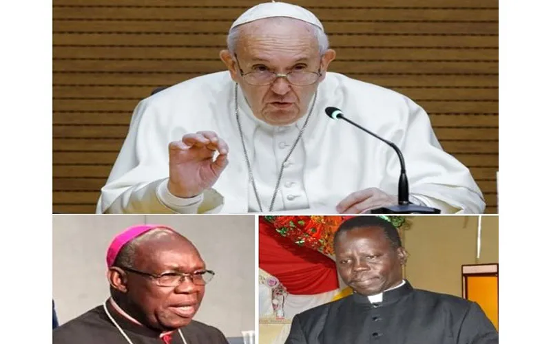 Pope Francis (above) who on December 12, 2019 appointed Bishop Stephen Ameyu (right) as the new Archbishop of Juba in South Sudan and accepted the resignation of Archbishop Paolino Lukudu Loro (left)
