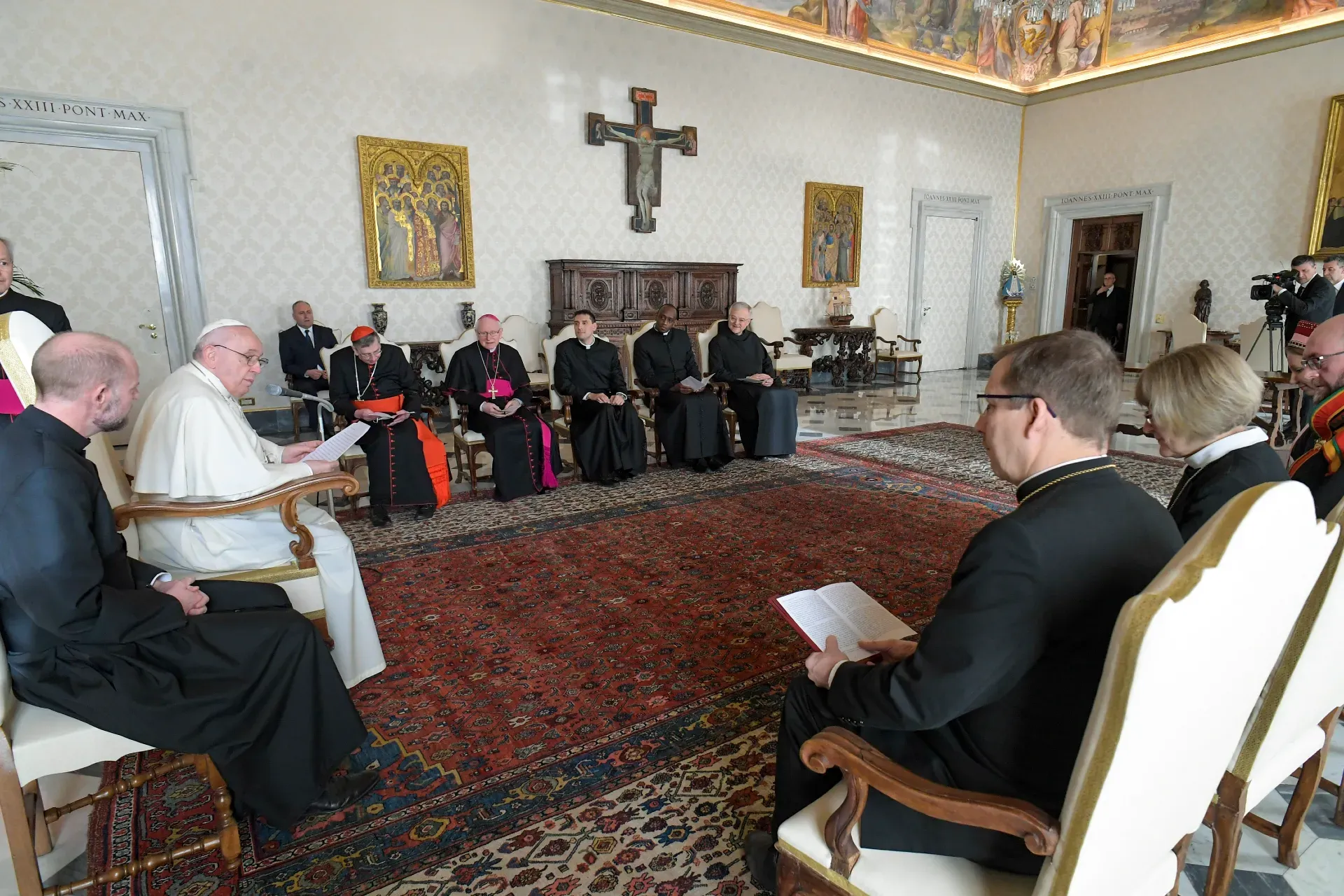 Pope Francis meets with ecumenical delegation from Finland on Jan. 17, 2022. Vatican Media