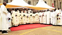 Archbishop Philip Subira Anyolo poses for a photo with Priests after the ordination Mass. Credit: ACI Africa.