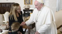 Pope Francis meets Italian Prime Minister Giorgia Meloni and her 6-year-old daughter on Jan. 10, 2023. | Credit: Vatican Media