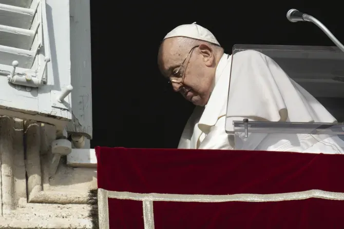Pope Francis appears in the window of the Apostolic Palace to give his Sunday Angelus address on January 14, 2024. | Vatican Media