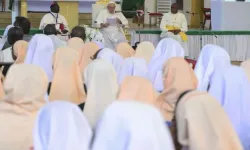 Pope Francis met with bishops, priests, and religious in St. Theresa Cathedral in Juba, South Sudan, on Feb. 4, 2023. | Vatican Media