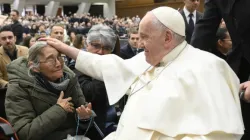 Pope Francis greets pilgrims at his general audience in Paul VI Hall on Feb. 15, 2023. | Vatican Media