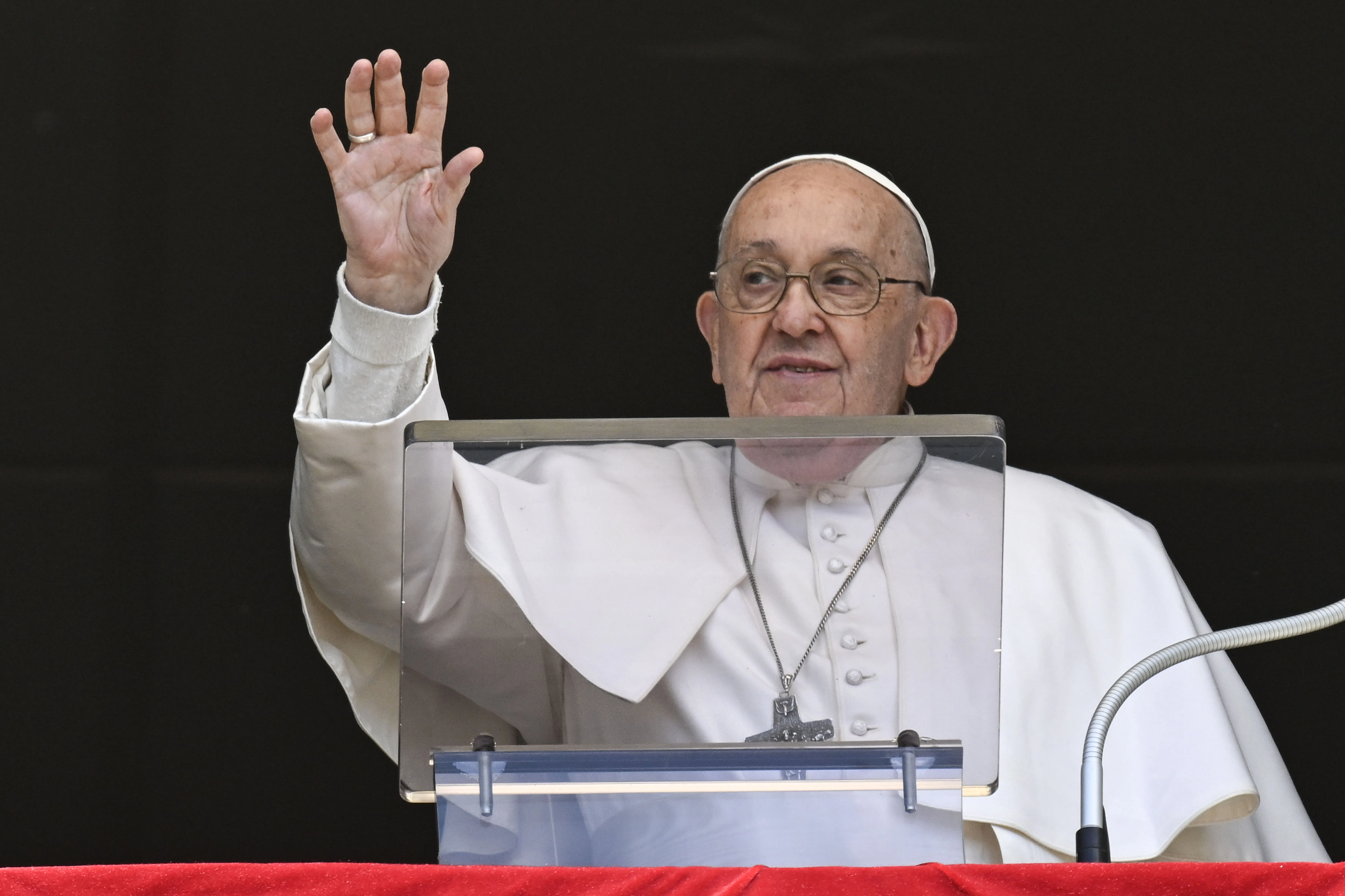 Pope Francis greets the crowd gathered at St. Peter's Square on May 5, 2024. / Credit: Vatican Media