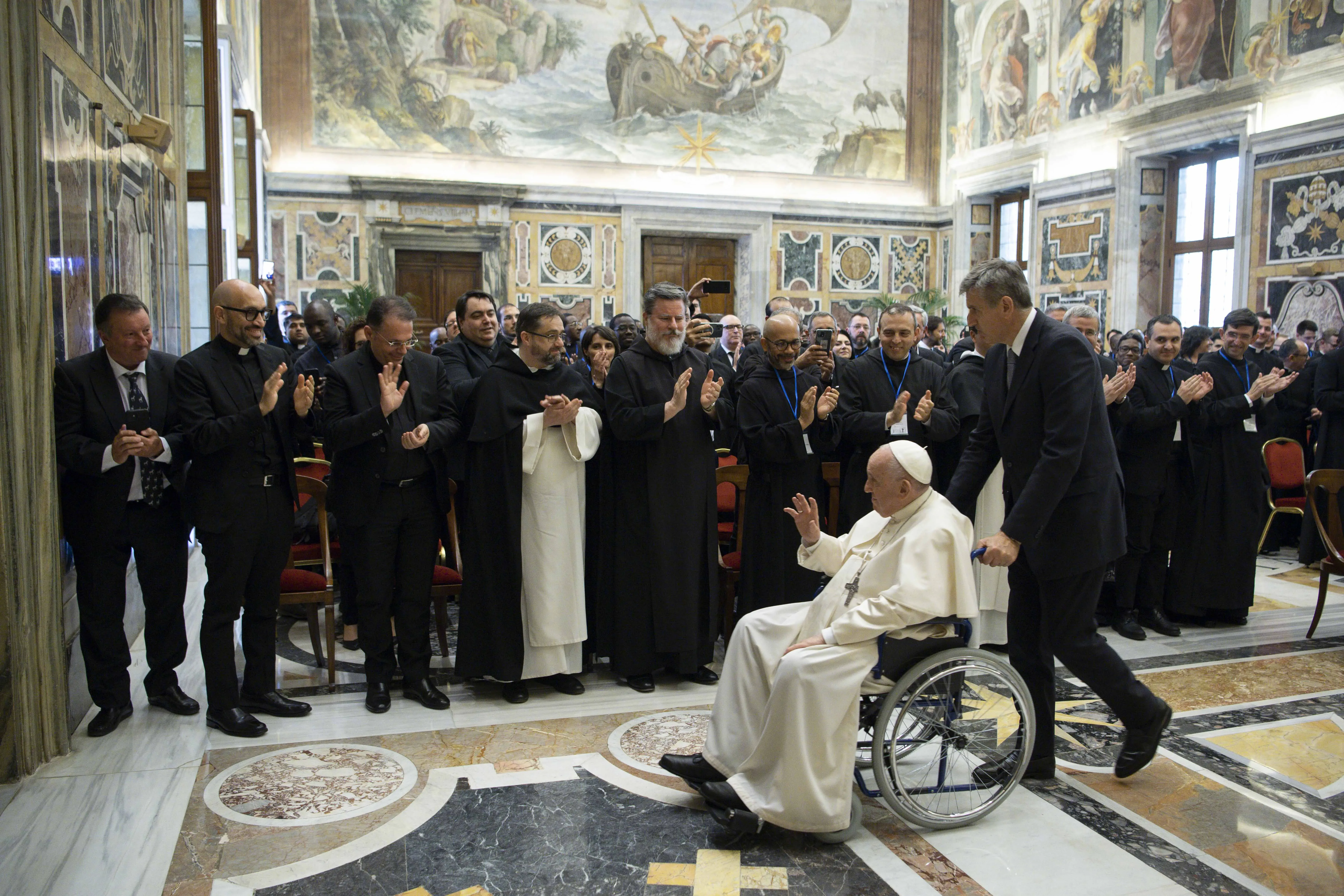 Pope Francis meets with the Pontifical Liturgical Institute in the Apostolic Palace on May 7, 2022. Vatican Media