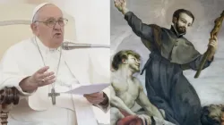 Pope Francis at his general audience on May 17, 2023 (left) and a painting of St. Francis Xavier in the Church of the Gesù in Rome (right). | Daniel Ibanez/Creative Commons
