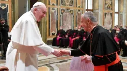 Pope Francis greets Cardinal Luis Ladaria. | Vatican Media.