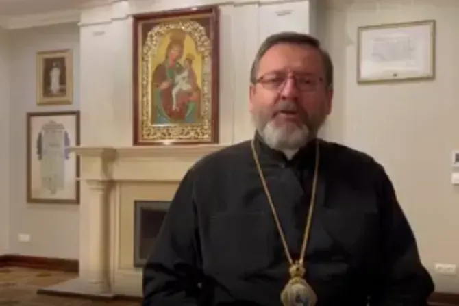Major Archbishop Sviatoslav Shevchuk records a video message on April 8, 2022. | news.ugcc.ua.