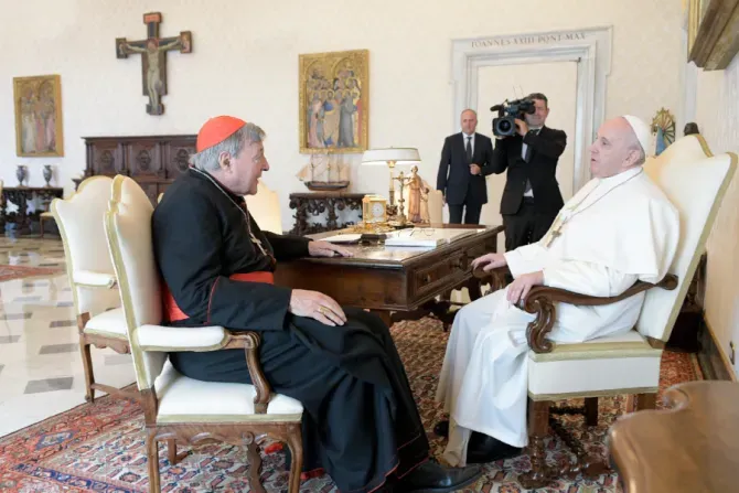 Pope Francis receives Cardinal George Pell in a private audience at the Vatican Oct. 12, 2020. | Vatican Media.