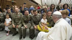 Pope Francis meets the Grenadiers of Sardinia Brigade, part of the Italian army, and their families, on June 11, 2022. Vatican Media