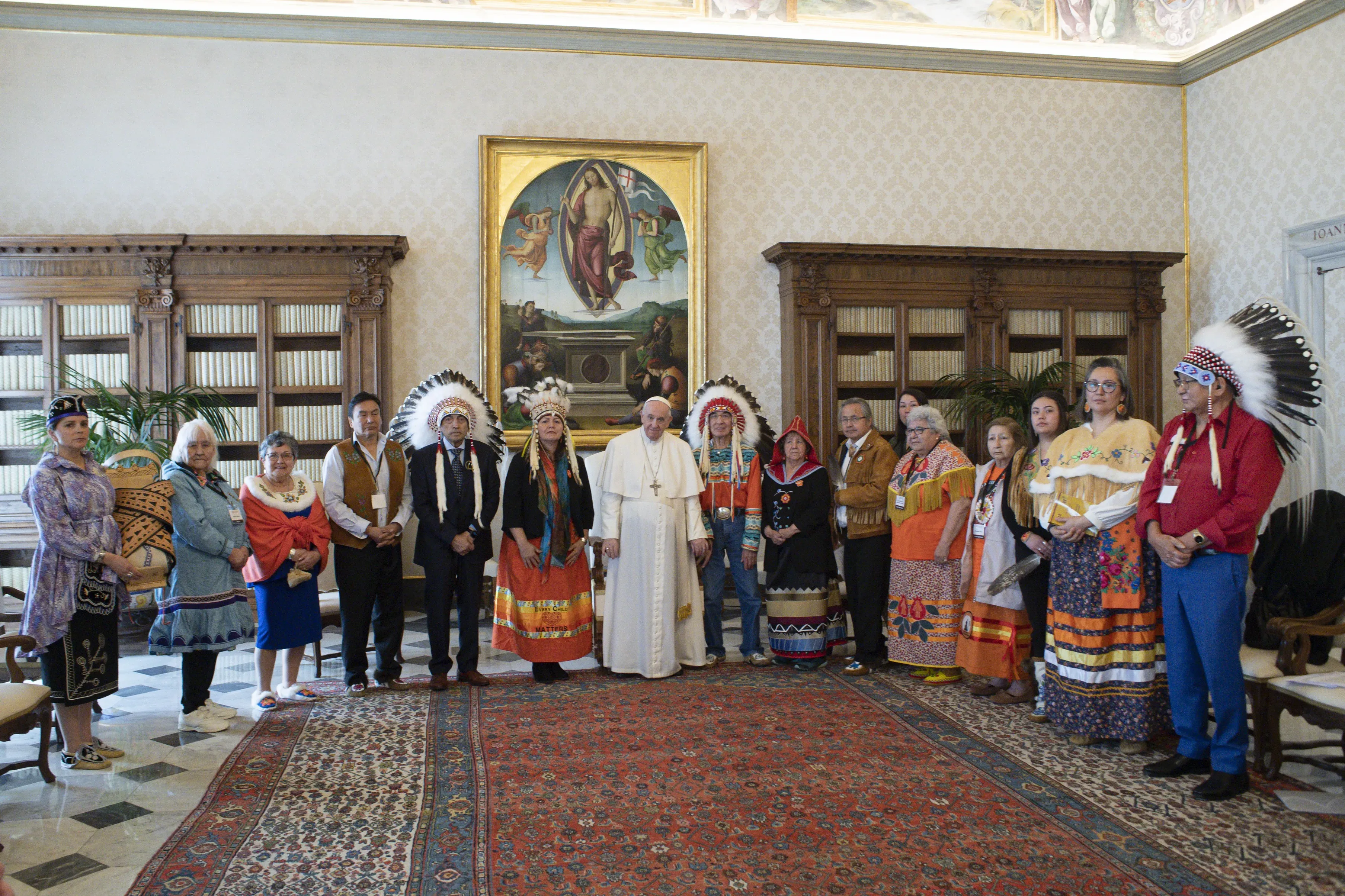 Pope Francis meets members of the First Nations at the Vatican on March 31, 2022. Vatican Media