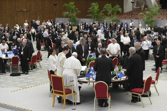 Pope Francis leads the Synod on Synodality delegates in prayer on Oct. 25, 2023. | Credit: Vatican Media