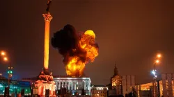 An explosion in the Ukrainian capital Kyiv on Feb. 24, 2022. Giovanni Cancemi/Shutterstock.
