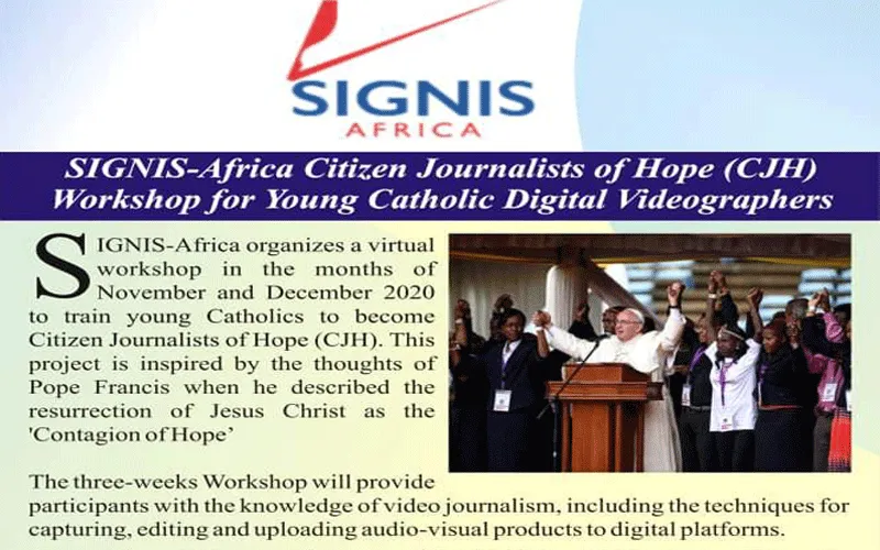 A poster announcing the three-week workshop for aspiring citizen journalists in Africa. / SIGNIS Africa.