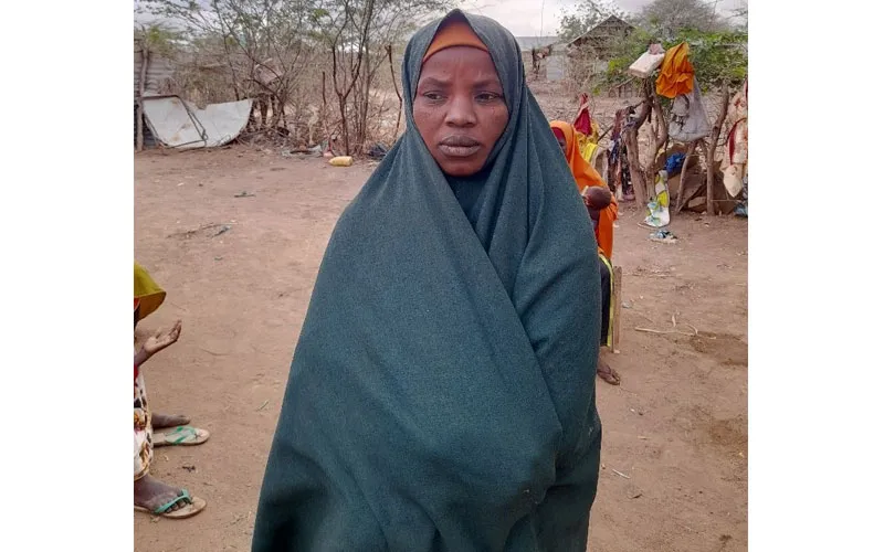 Hamida Hassan Kutun, a recent beneficiary of Caritas Somalia humanitarian assistance who lost her husband three months ago due to drought. The 47-year-old mother of seven (4 girls and 3 boys) now lives at Kulmis IDP camp located in the village of Madino in Bulo barte Hiran Region of Somalia. Credit: Volunteers for Agricultural Development (VAD)