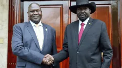 President  Salva Kiir Mayardit and the Vice-President designate Dr. Riek Machar after meeting in Juba, South Sudan, December 17, 2019.