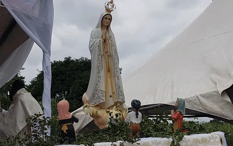 A statue of the Blessed Virgin Mary at the Our lady of Fatima Grotto at Amakye-Bare in the Kumasi Archdiocese. / CAK (Catholic Archdiocese of Kumasi) TV Ghana.