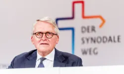 Thomas Sternberg speaking at a press conference for the German "Synodal Way" on Sept. 30, 2021, in Frankfurt. | Synodaler Weg/Maximilian von Lachner