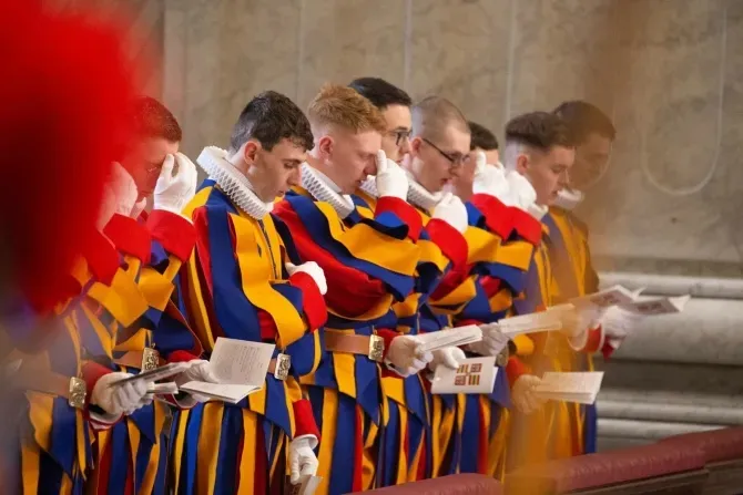 New Swiss Guards prepare to be sworn in on May 6, 2024, at the Vatican. / Credit: Elizabeth Alva/EWTN