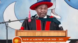 The Vice-Chancellor (VC Designate) of Kenya-based  Tangaza University College (TUC), Prof. David Wang’ombe during convocation ceremony Friday, August 21, 2020. / Capuchin Television Network Kenya.