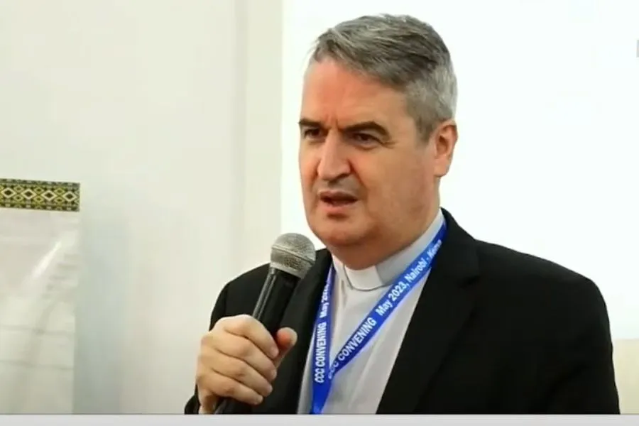 Fr. Andrew Small, Secretary of the Pontifical Commission for the Protection of Minors addressing participants during the convention of stakeholders of the Catholic Care for Children International (CCCI) in the region of the Association of Member Episcopal Conferences of Eastern Africa (AMECEA) in Nairobi on 16 May 2023. Credit: Courtesy Photo
