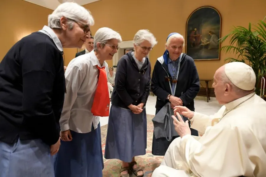 Pope Francis meets members of the Charles de Foucauld Spiritual Family Association in the study of the Paul VI Hall, May 18, 2022. Vatican Media.